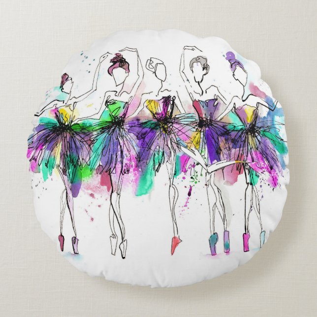 Coussins Ronds Aquarelle Ballerinas : Bright Dance Illustration (Devant)