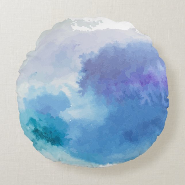 Coussins Ronds Aquarelle bleu-bleu violet (Devant)