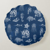 Coussins Ronds Aquarelle bleu marine Océan Animaux marins (Dos)