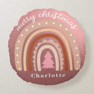 Coussins Ronds Aquarelle Boho personnalisée Nom arc-en-ciel Fille