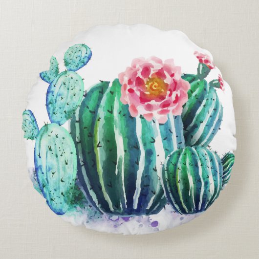 Coussins Ronds aquarelle Cactus (Devant)