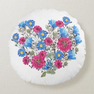 Coussins Ronds Aquarelle coeur fleuri, arang fleur sauvage lumine