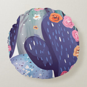 Coussins Ronds Aquarelle colorée Motif Cactus