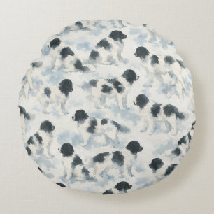 Coussins Ronds aquarelle de chien Terre-Neuve Landseer