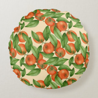 Coussins Ronds Aquarelle de mandarine, motif de fruits sans soudu