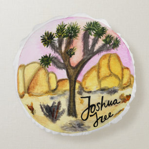 Coussins Ronds Aquarelle de parc national d'arbre de Joshua