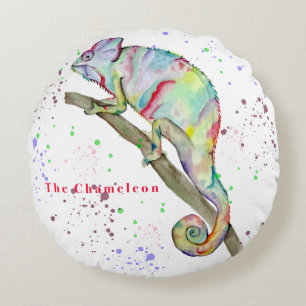 Coussins Ronds Aquarelle drôle caméléon