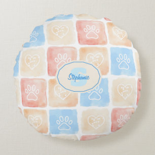Coussins Ronds Aquarelle Empreintes de pattes & Coeurs dans les b