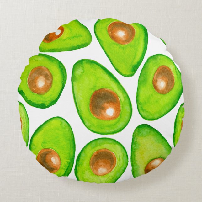 Coussins Ronds Aquarelle en tranches d'Avocado (Devant)