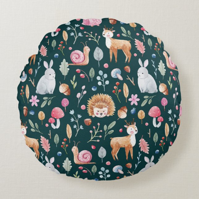 Coussins Ronds Aquarelle Fairy Forest Motif pour enfants (Devant)