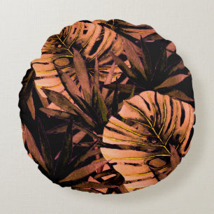 Coussins Ronds Aquarelle feuille tropicale, maillot de bain sans