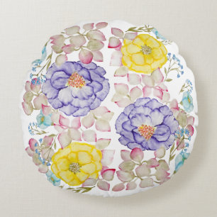 Coussins Ronds Aquarelle florale élégant motif lancer oreiller