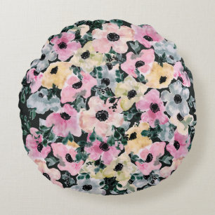 Coussins Ronds Aquarelle florale foncée : belle impression.