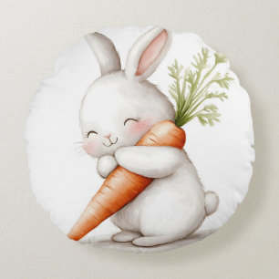 Coussins Ronds Aquarelle Fluffy Bunny Carrot Love