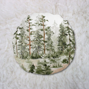 Coussins Ronds Aquarelle Forêt verte rustique
