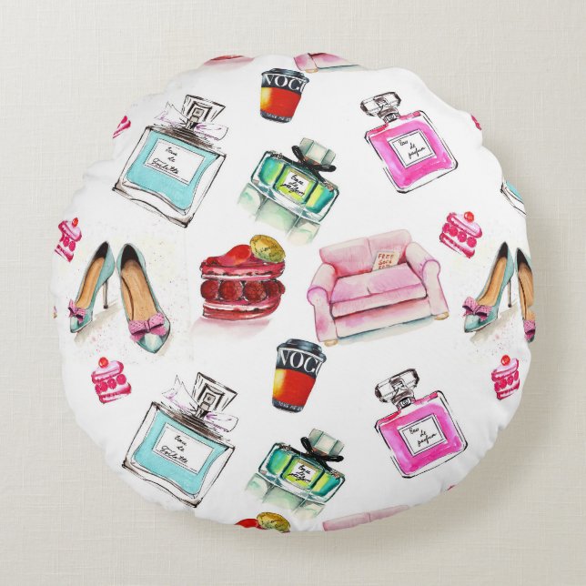 Coussins Ronds Aquarelle Glamor : Mode Motif sans couture (Devant)