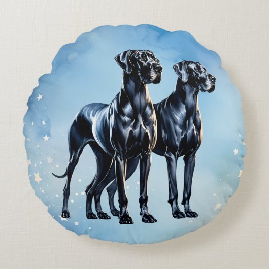 Coussins Ronds Aquarelle Great Danes (Devant)