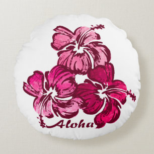 Coussins Ronds Aquarelle Hibiscus Hawaiian Floral Reversible