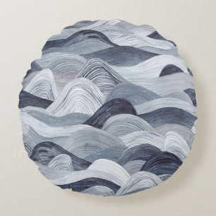 Coussins Ronds Aquarelle Indigo Vague sans fil