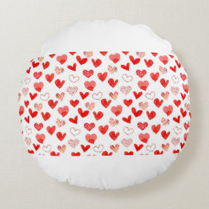 Coussins Ronds Aquarelle isolée illustrée rouge coeur d'amour pa