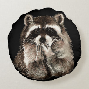 Coussins Ronds Aquarelle Joueuse Raccoon Animal Baisers