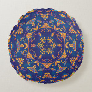 Coussins Ronds Aquarelle Kaleidoscope Mandala Oriental Design.