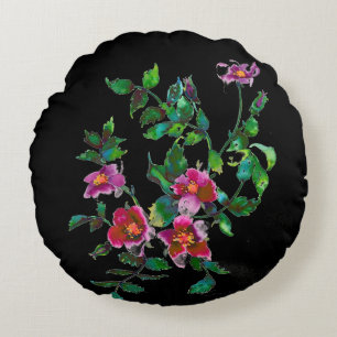 Coussins Ronds Aquarelle magenta rose vintage roses