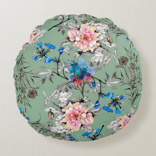 Coussins Ronds Aquarelle main dessinée sans couture motif avec be
