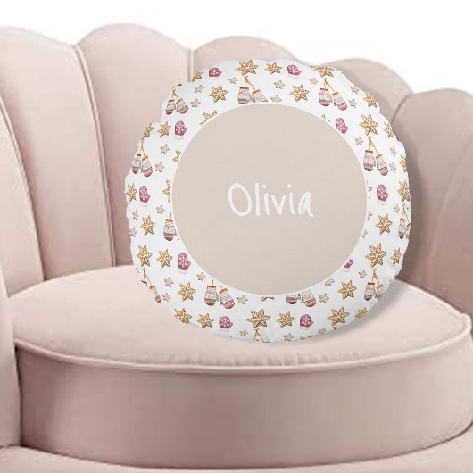 Coussins Ronds Aquarelle mignonne Glowes d'hiver Cookies de moton