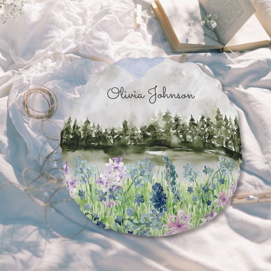 Coussins Ronds Aquarelle monochrome bleu violet prairie