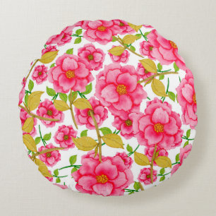 Coussins Ronds Aquarelle motif sans couture avec fleurs. Vintage