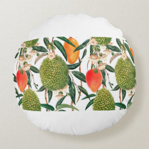 Coussins Ronds Aquarelle motif tropical, fruit durian, mangue