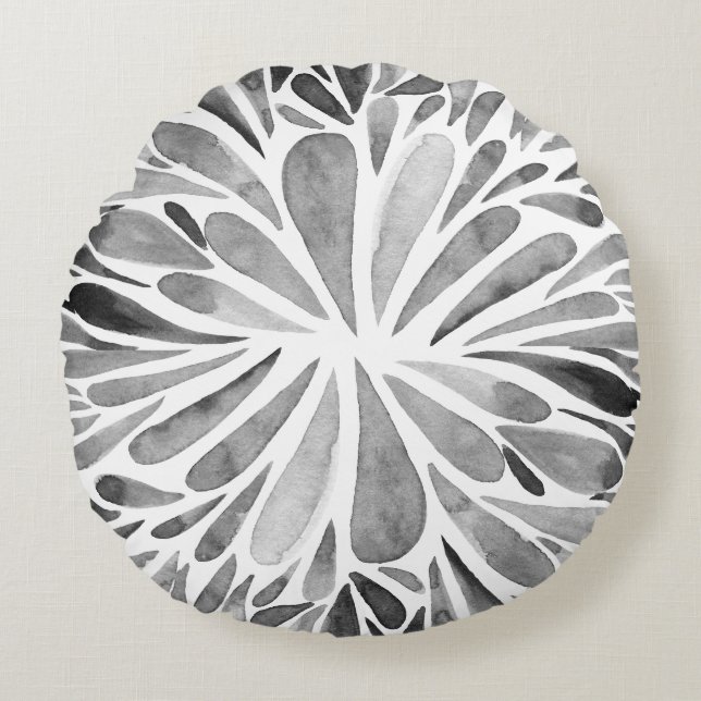 Coussins Ronds Aquarelle noire et blanche abstraite éclatement fl (Devant)