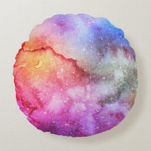 Coussins Ronds Aquarelle Pastel & Motif Abstrait de Nébuleuse Gal