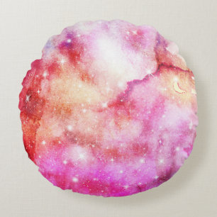 Coussins Ronds Aquarelle Pastel & Motif Abstrait de Nébuleuse Gal