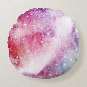 Coussins Ronds Aquarelle Pastel & Motif Abstrait de Nébuleuse Gal