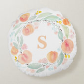 Coussins Ronds Aquarelle Peaches Folithe Wreath Monogramme (Dos)