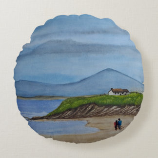 Coussins Ronds Aquarelle Peinture d'une journée romantique à la p