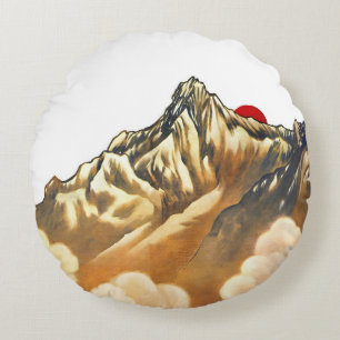 Coussins Ronds Aquarelle Retro Misty Mountain
