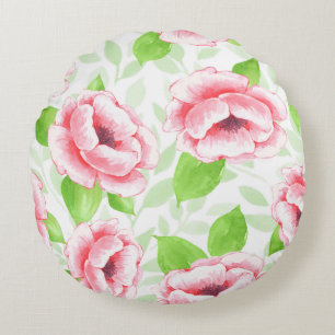 Coussins Ronds Aquarelle Rose Corail - Floral Romantique