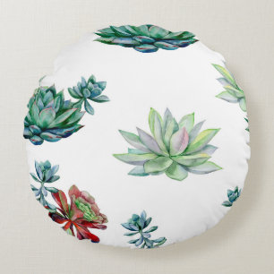 Coussins Ronds Aquarelle succulent sans soudure motif, echeverie