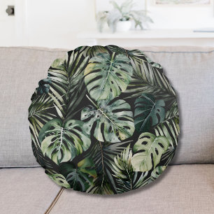 Coussins Ronds Aquarelle Vert Forêt tropicale Feuille Motif