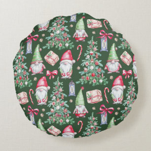 Coussins Ronds Aquarelle verte illustrée Arrière - plan Noël