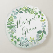 Coussins Ronds Aquarelle verte Wreath personnalisée (Dos)