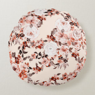 Coussins Ronds Aquarelle vintage floral transparent motif, brun