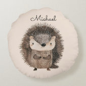 Coussins Ronds Aquarelle Woodland Animal Hérisson Personnalisé (Dos)