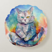 Coussins Ronds Aquarelle Yoga Chat II (Devant)