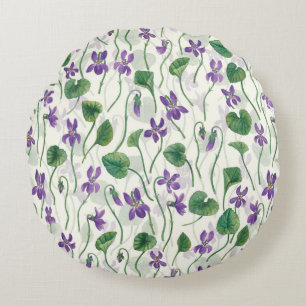 Coussins Ronds Aquarelles violettes sur blanc cassé