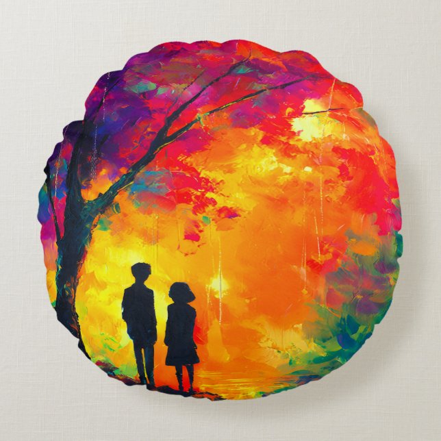 Coussins Ronds Arbre coloré d'amour (Devant)