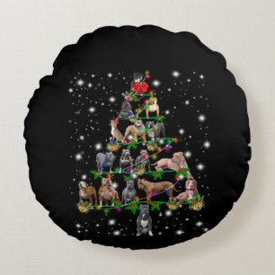 Coussins Ronds Arbre De Noël Pitbull Couvert D'Une Lampe De Feu